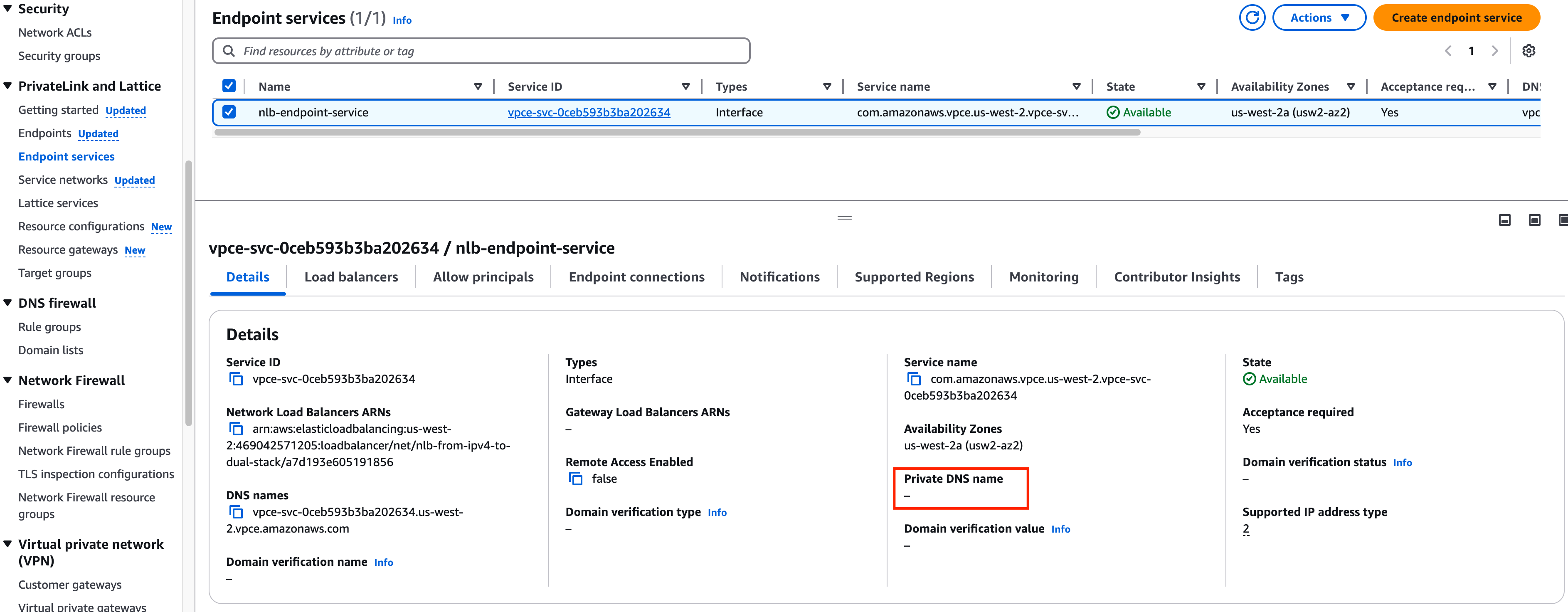 [Provider] The endpoint service does not support Private DNS name