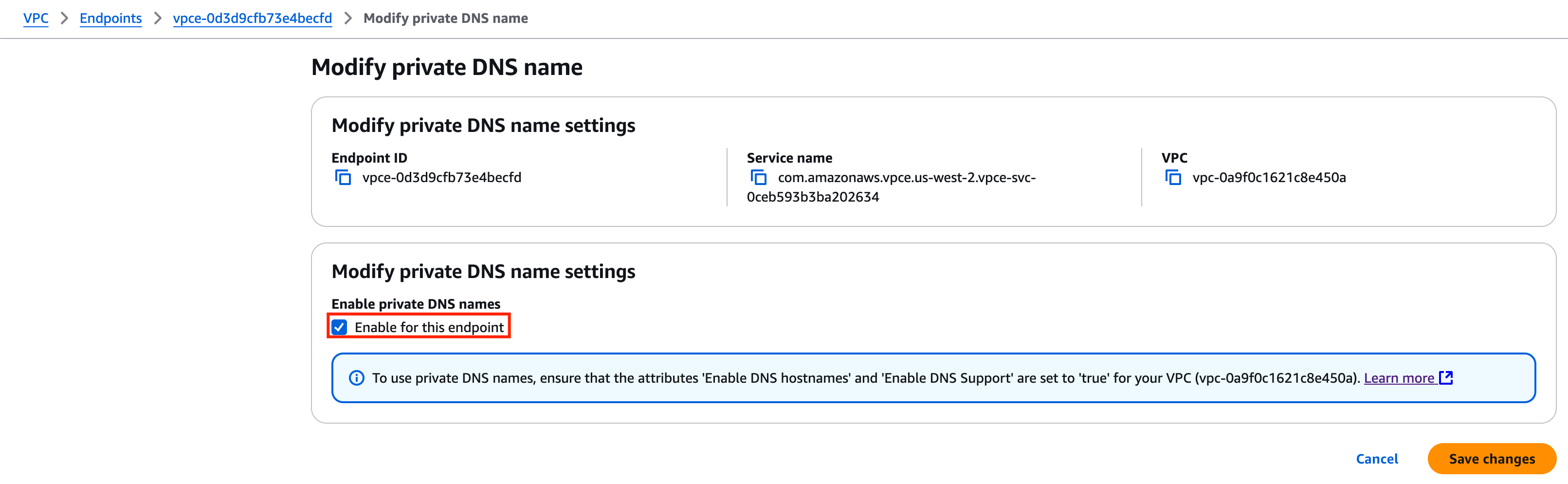 [Consumer] Enable private DNS name for this endpoint