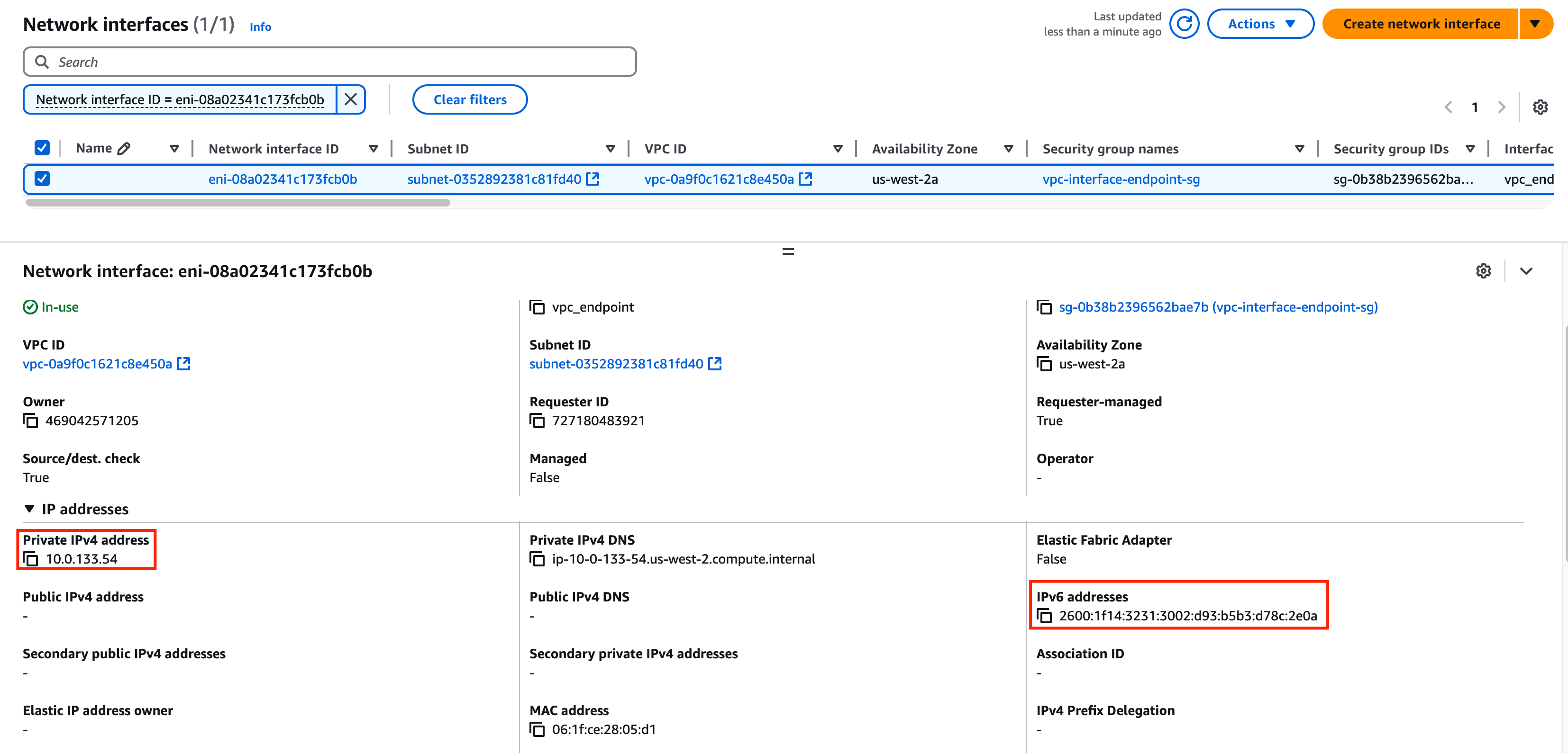 [Consumer] VPC Interface Endpoint IPv4 and IPv6 addresses