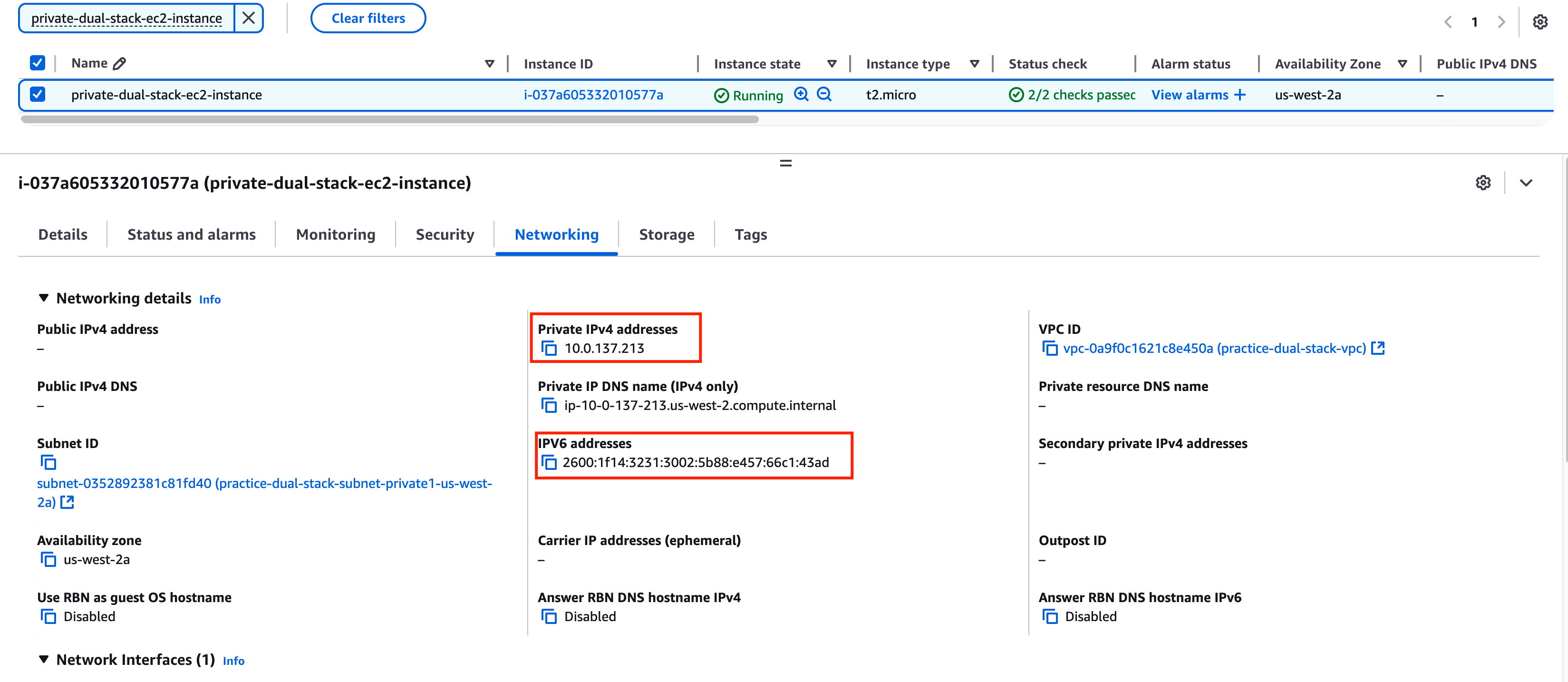 [Consumer] Here are the IPv4 and IPv6 addresses for the consumer’s private instance.