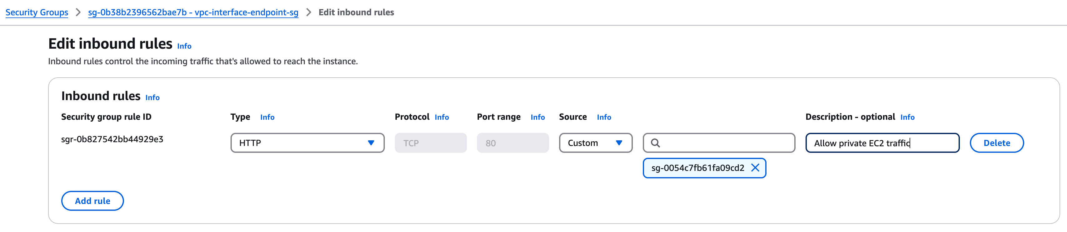 [Consumer] VPC Interface Endpoint Security Group inbound rules