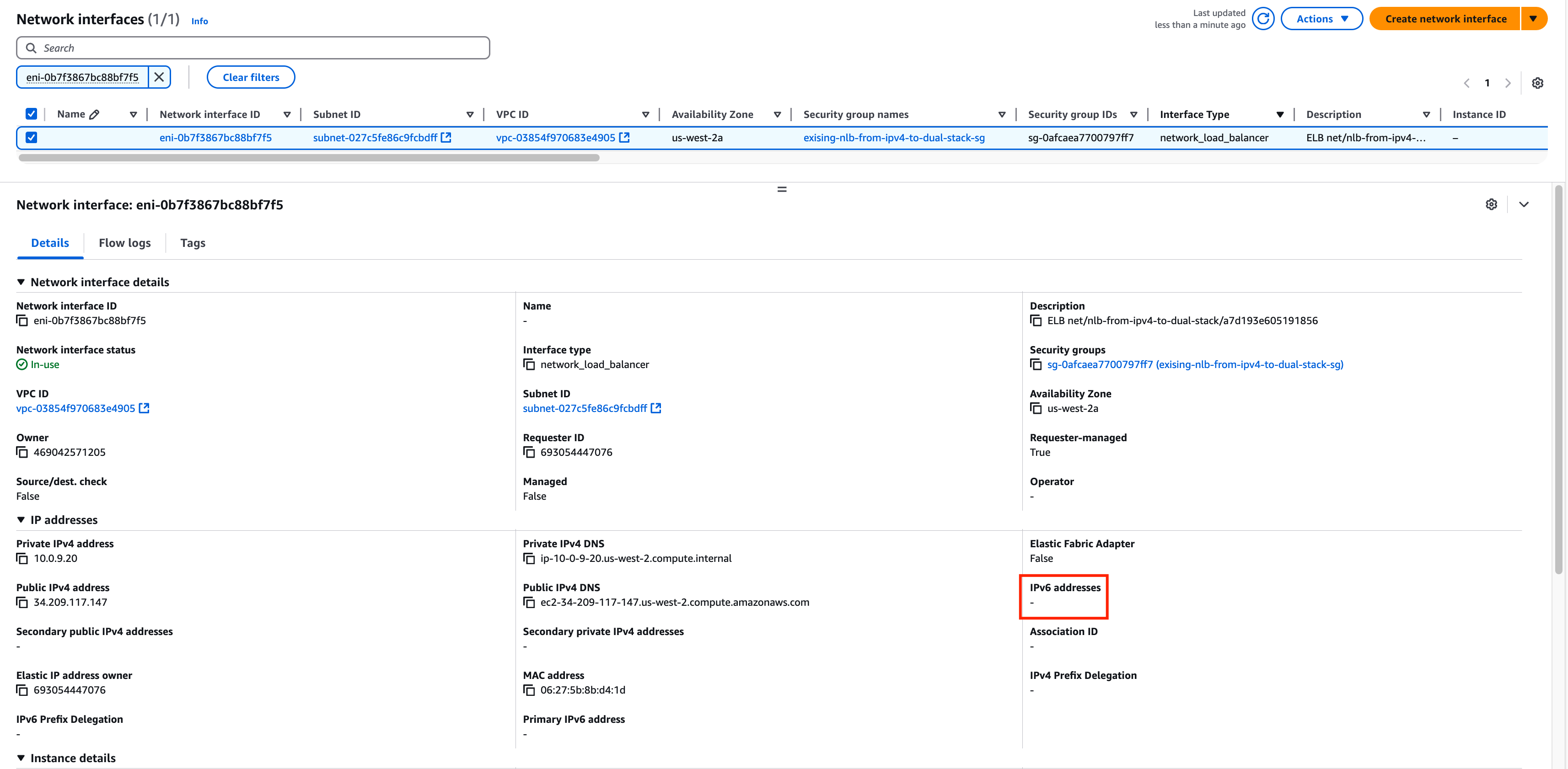 NLB no IPv6 address now