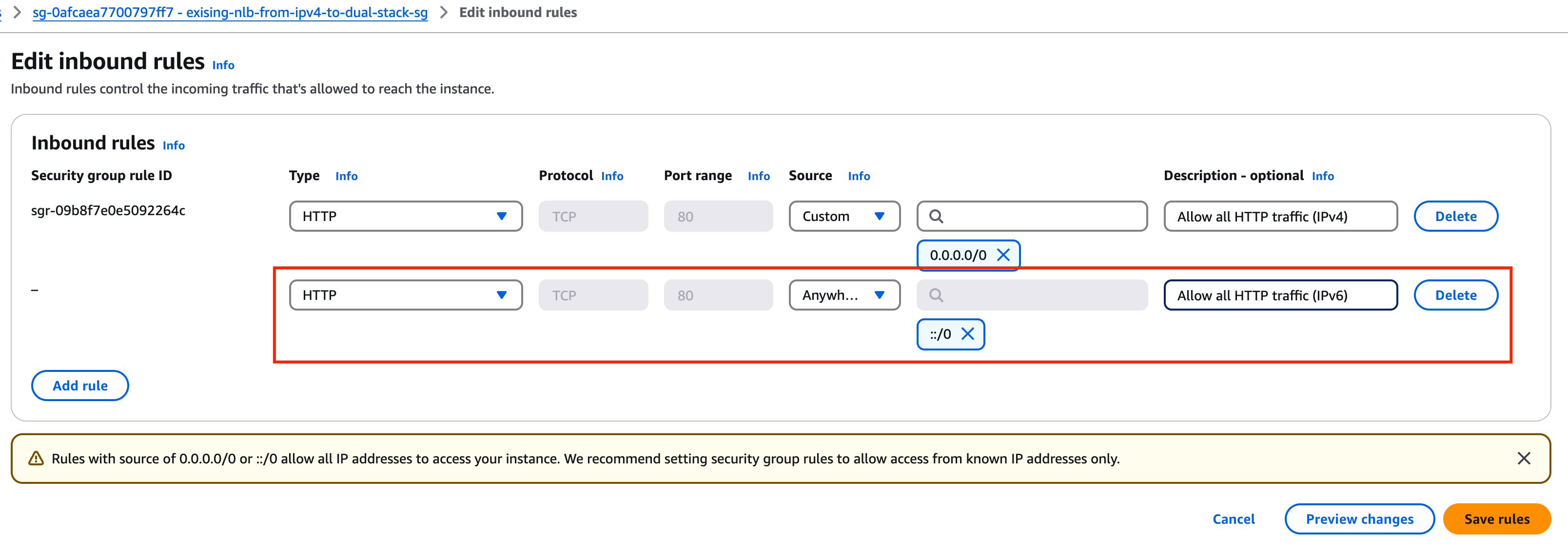 Add rule to allow all IPv6 HTTP traffic