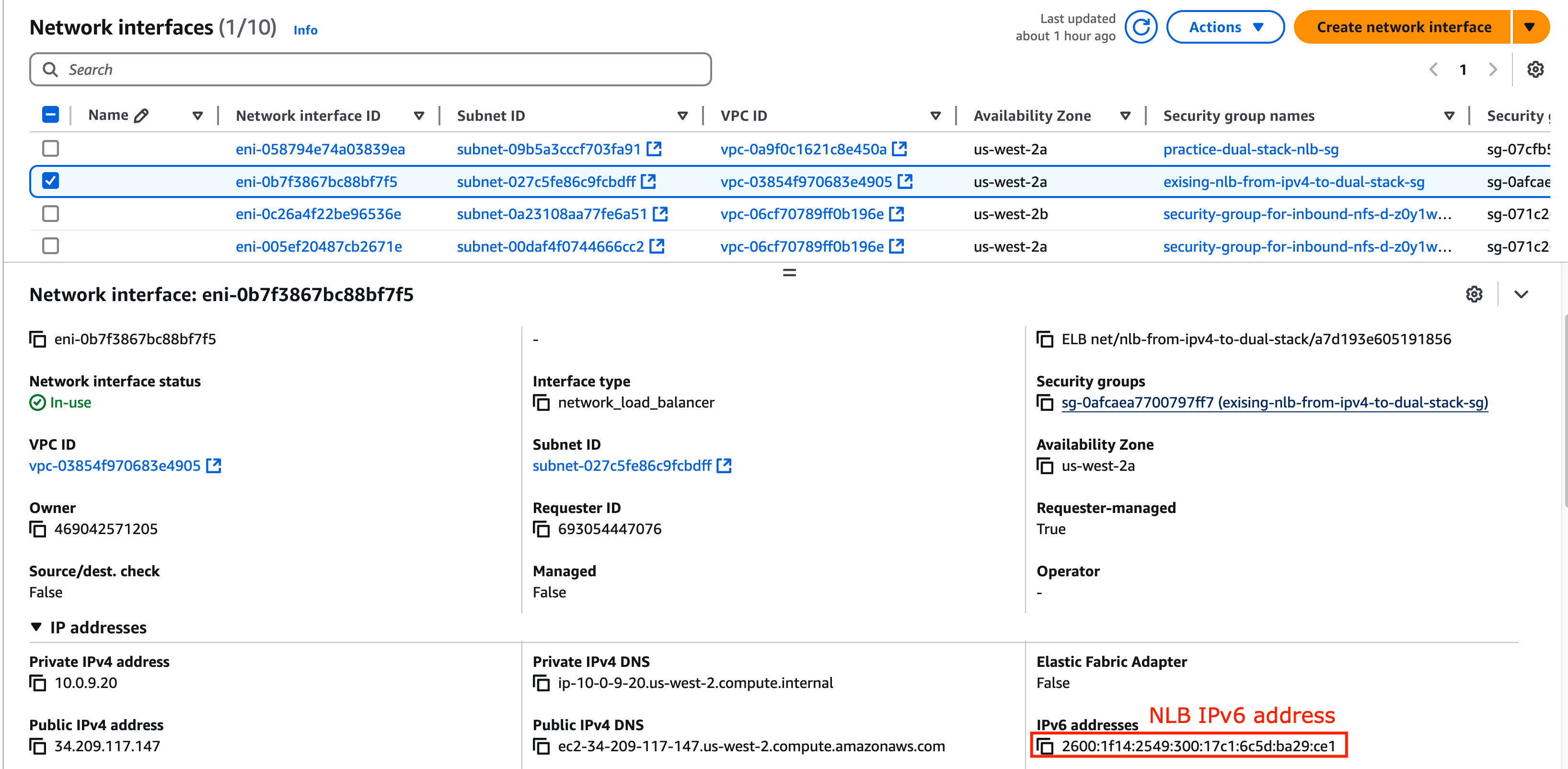 NLB IPv6 address: 2600:1f14:2549:300:17c1:6c5d:ba29:ce1