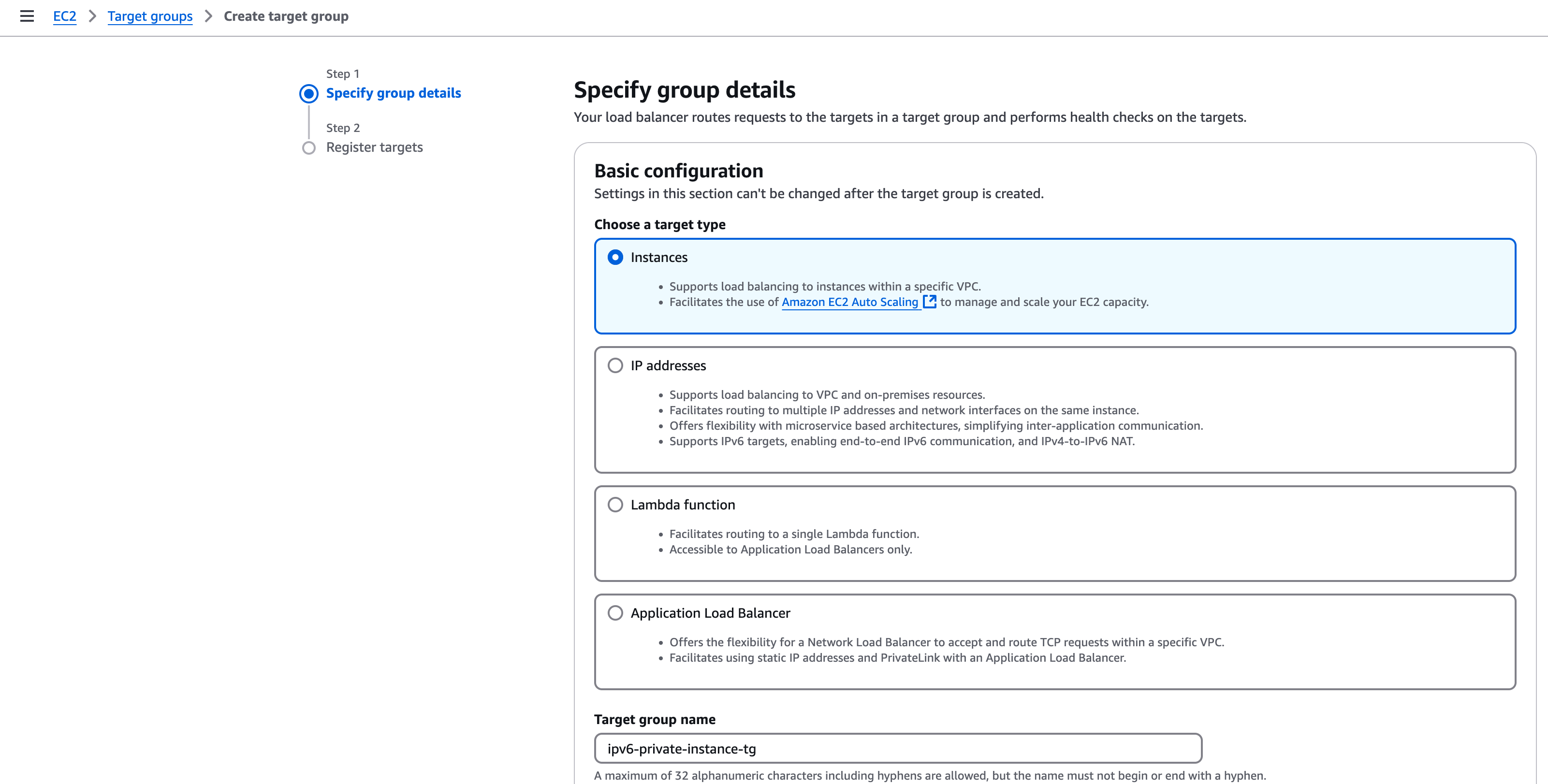 Create target group configuration - 1