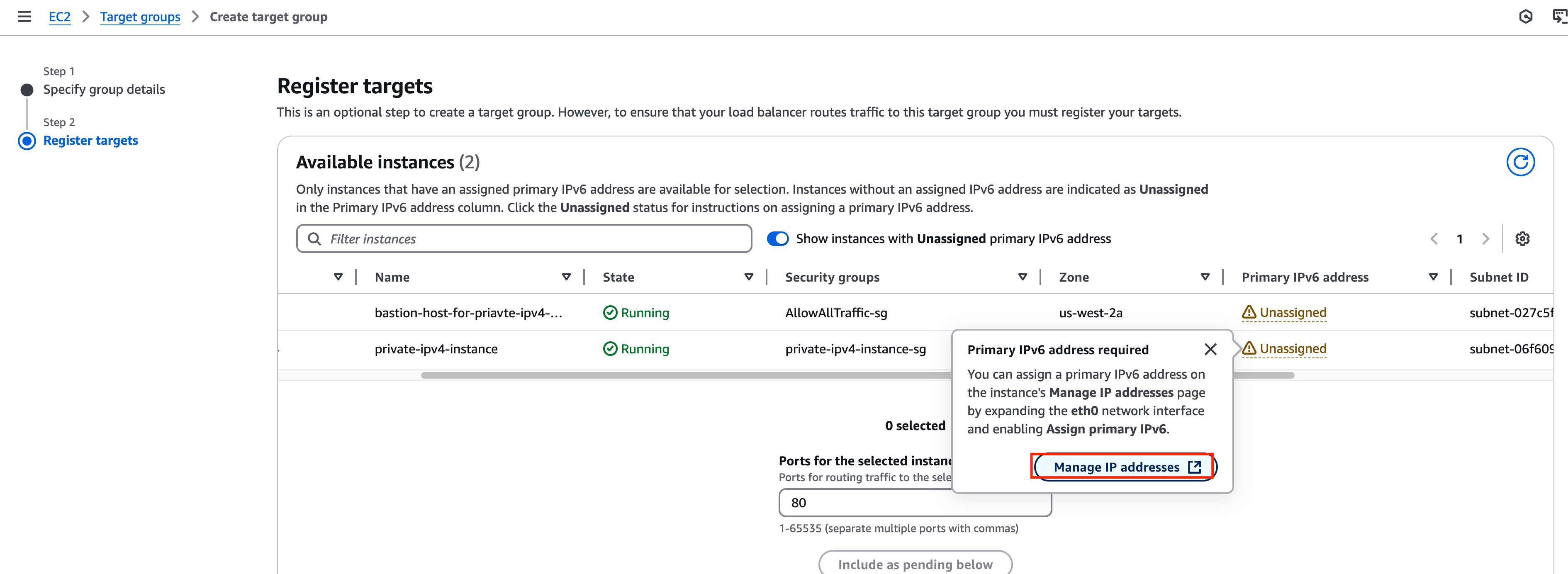 Go to Manage IP addresses page