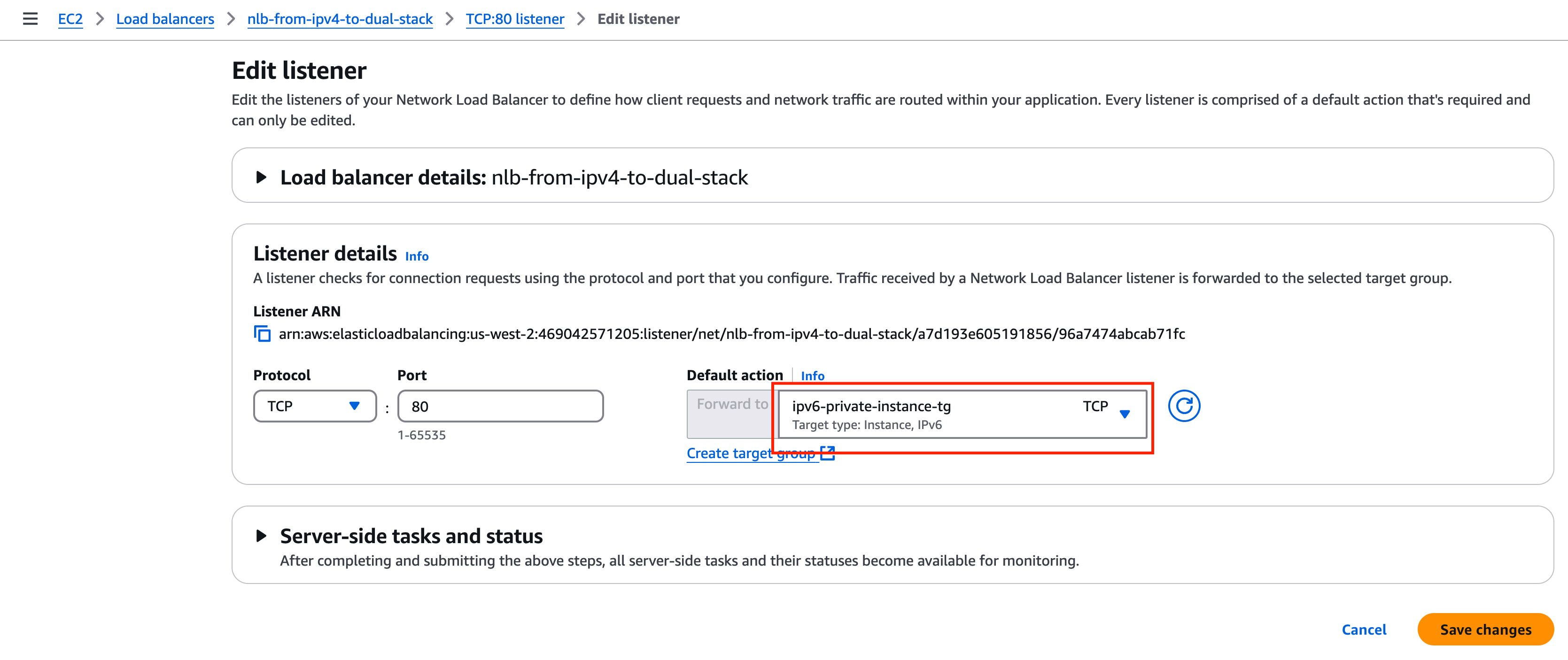 Change to IPv6 Target Group