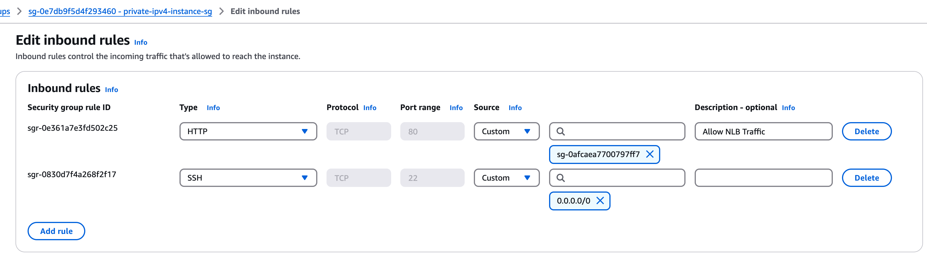 Target Group instance SG